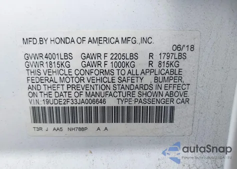 2018 Acura Ilx Acurawatch Plus Package из США, поврежденный, VIN 19UDE2F33JA006646